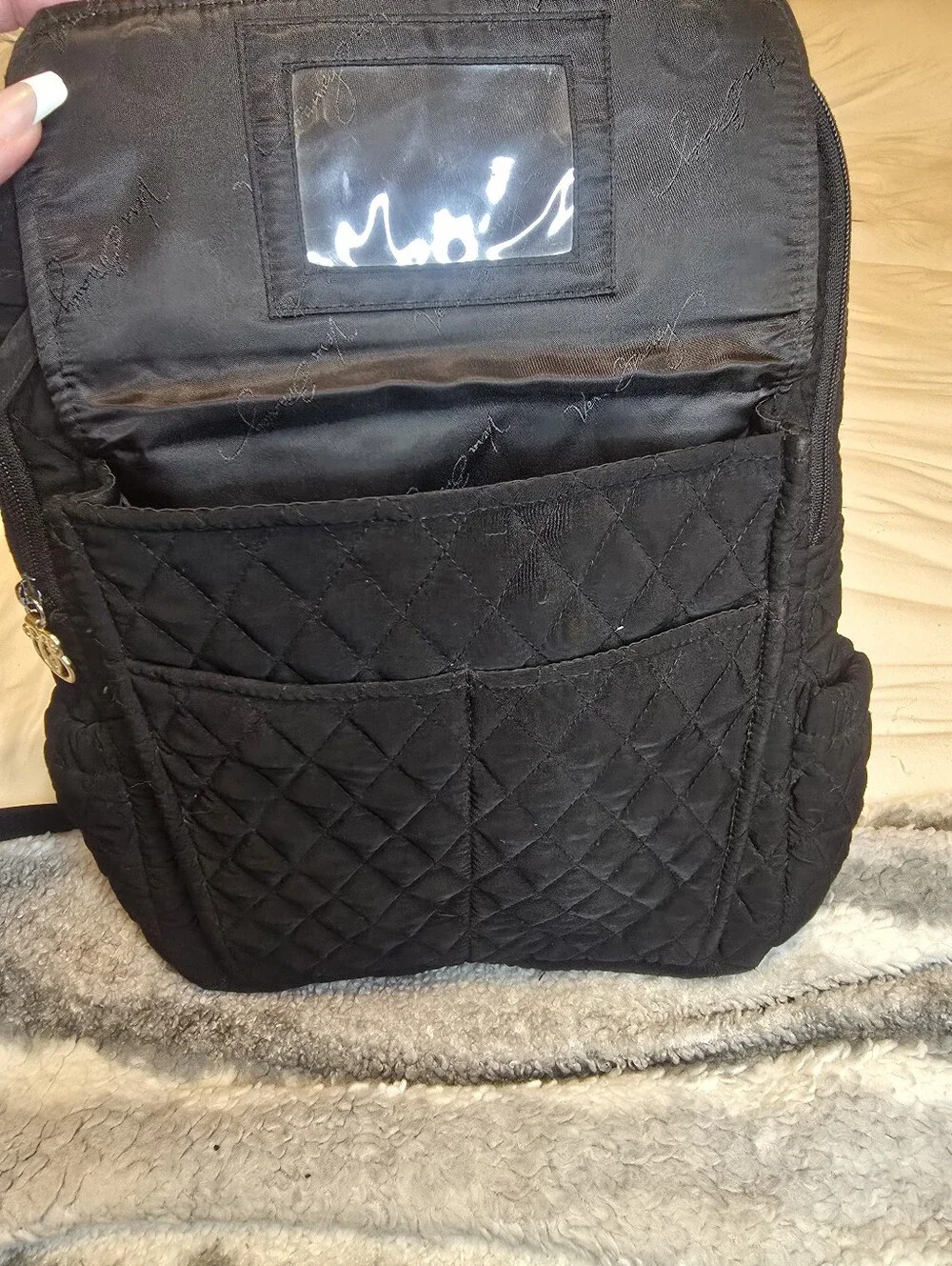 Vera Bradley Quilted Black Backpack with Gold Accent